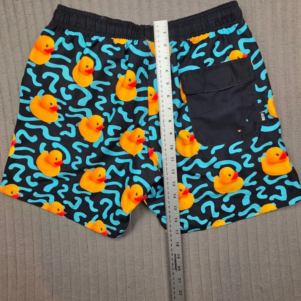 Rubber Ducky Print Swim Trunks Black Teal Yellow Mens Medium Neff